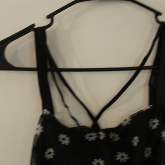 Choosy Black & White Floral Daisy Ruched Open Midrift Cutout Dress Size XS - Picture 6 of 9